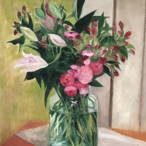 Lys et renoncules huile 82x60 cm