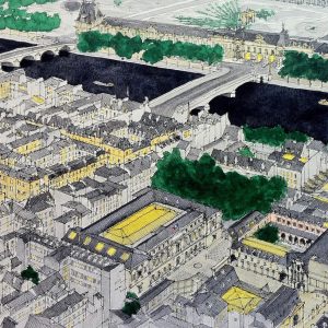 L'Ecole des Beaux-Arts, vue du ciel - Aquarelle, 30 x 40, 2017