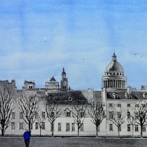 Quai de la Tournelle, balcon sur la ville - Aquarelle, 30 x 48, 2017