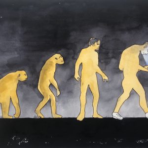 Evolution, Darwin au secours ! - Aquarelle, 30 x 42, 2024